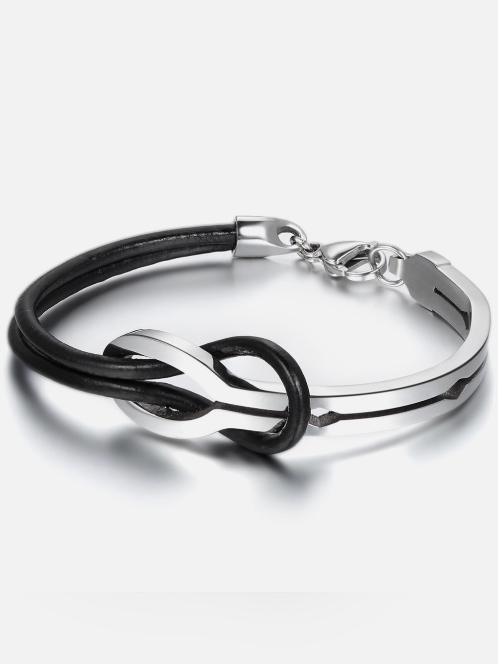 Men's Women's Stainless Steel Love Infinity Buckle Leather Bracelet Cuff Bangle